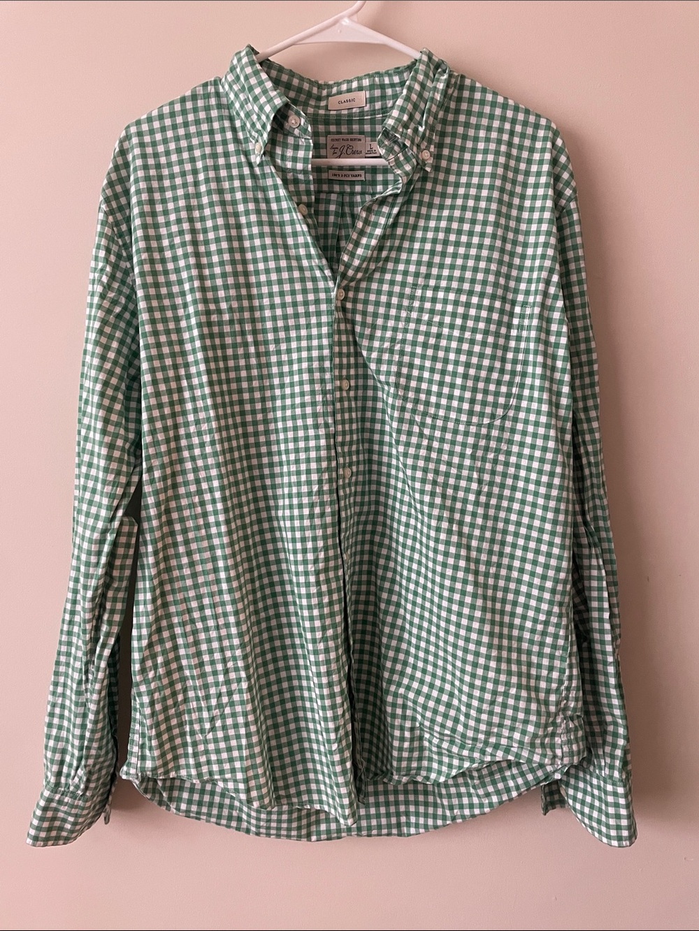 J.crew Classic Green and White Gingham Button-Down Shirt - Men's size L
